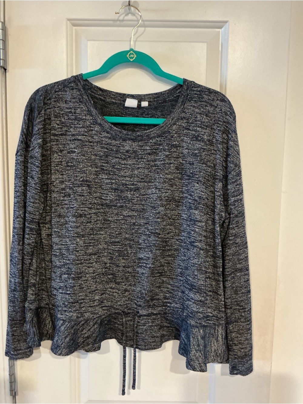 GAP Heathered Charcoal Navy Blue and Gray Drawstring Hem Long-Sleeve Top Size Sm